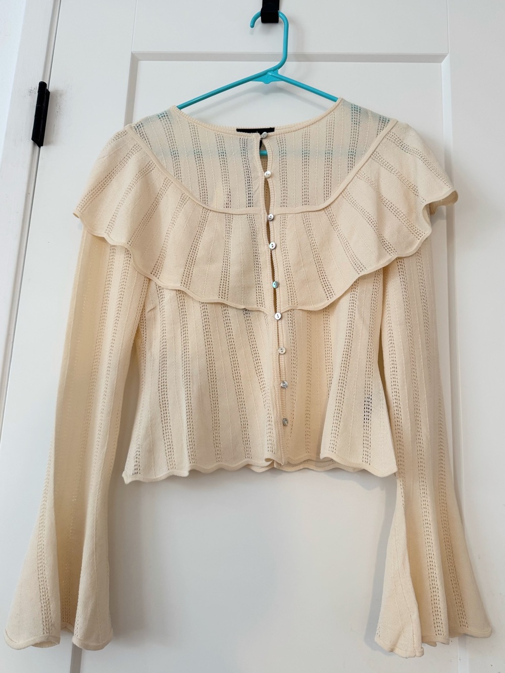 House of Harlow 1960 Cream Ruffled Pointelle Knit Top XS - Picture 3 of 9